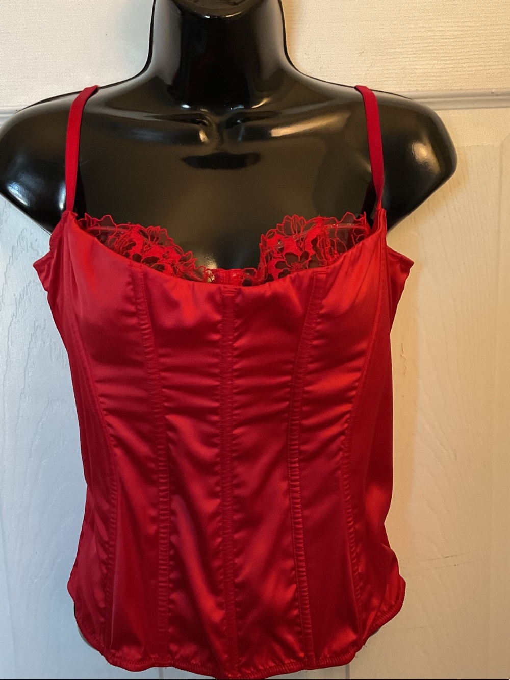Victoria's Secret Red Satin Lace-Trim Corset Camisole